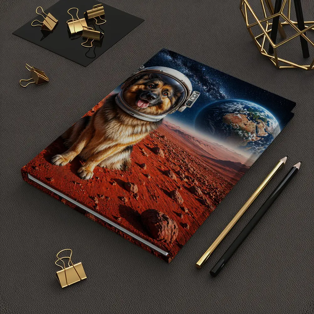 German Shepherd Astronaut on Mars Surface – Notebooks