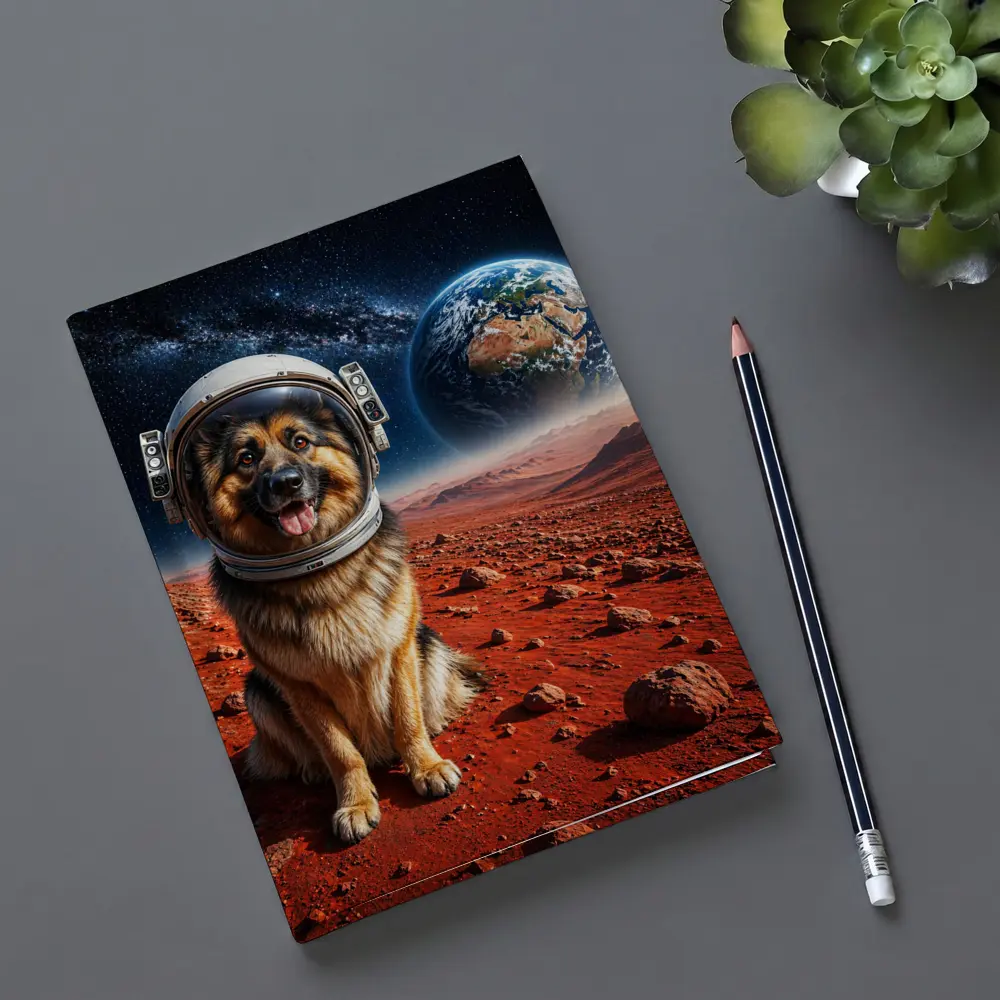 German Shepherd Astronaut on Mars Surface – Notebooks