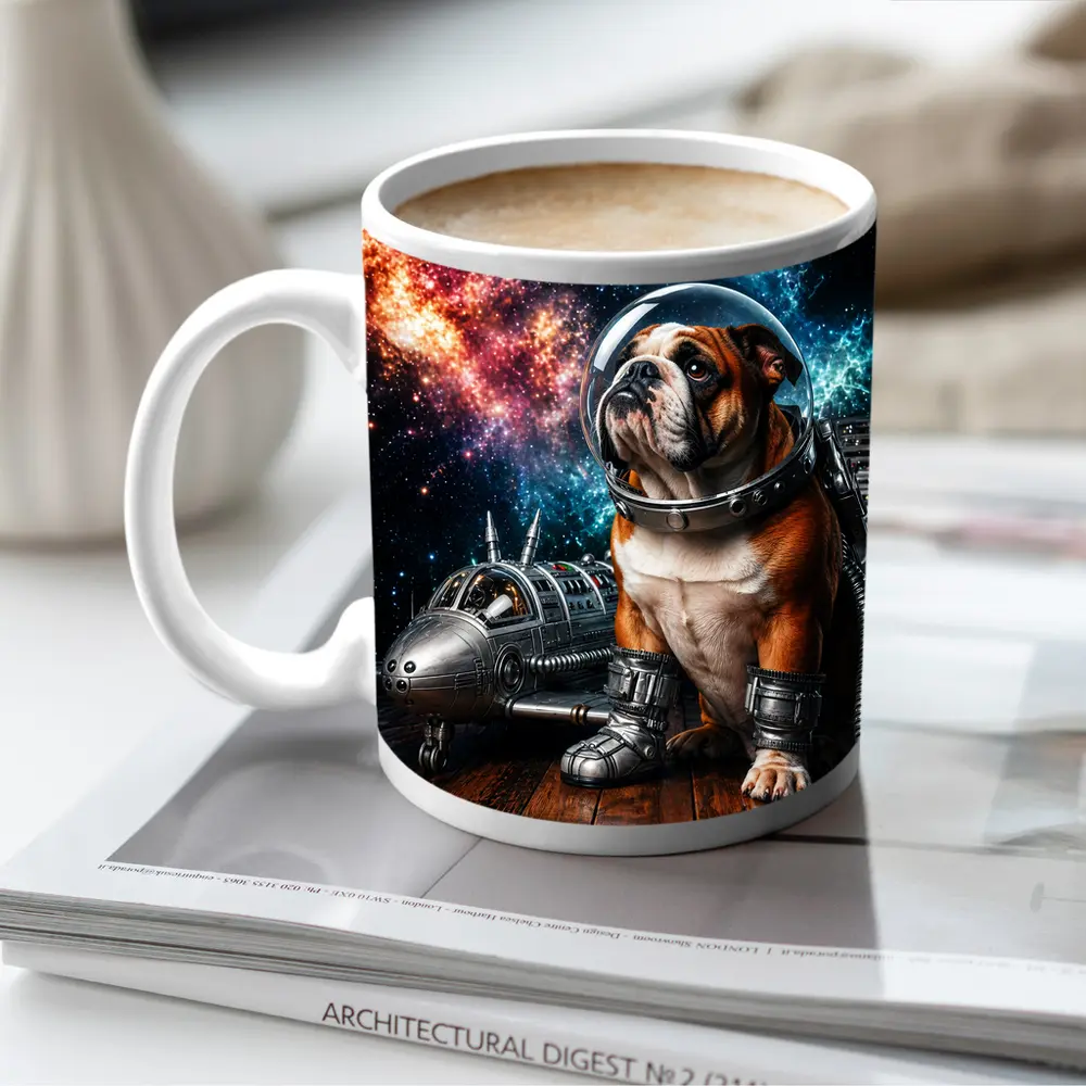 English Bulldog Astronaut Space Galaxy Art – Mugs