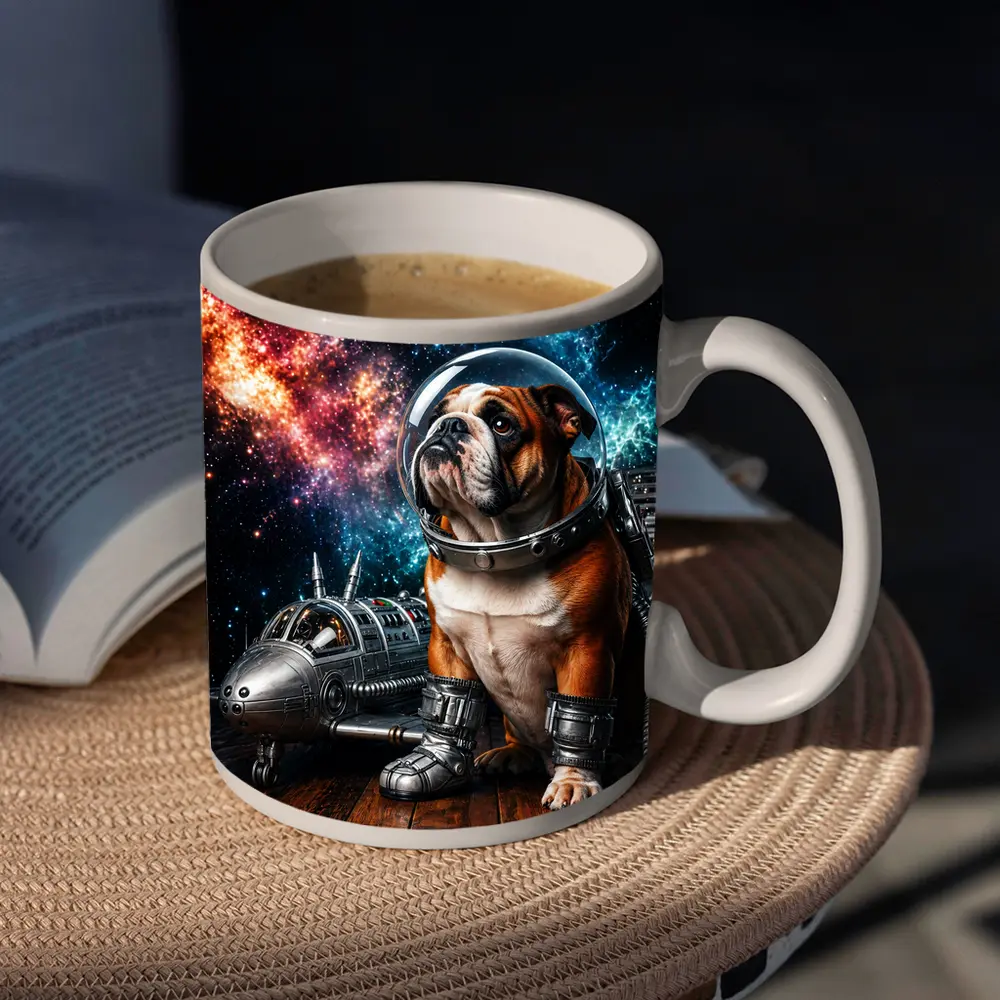 English Bulldog Astronaut Space Galaxy Art – Mugs
