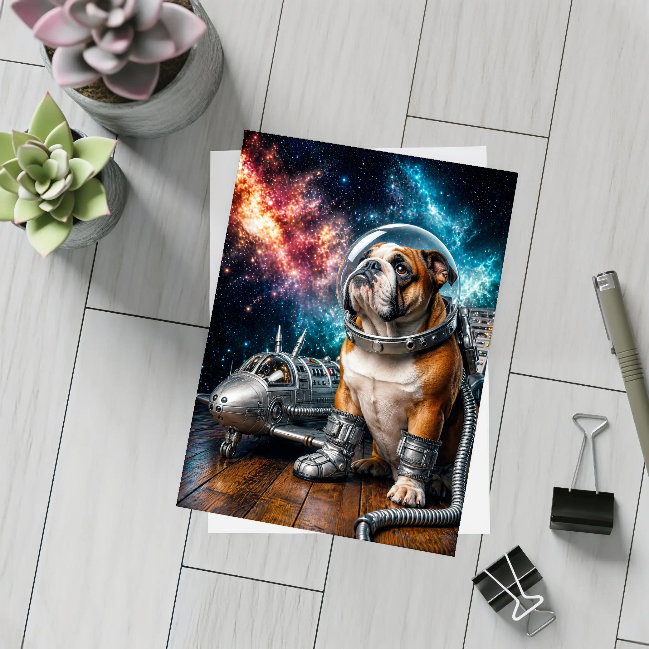 English Bulldog Astronaut Space Galaxy Art – Postcards
