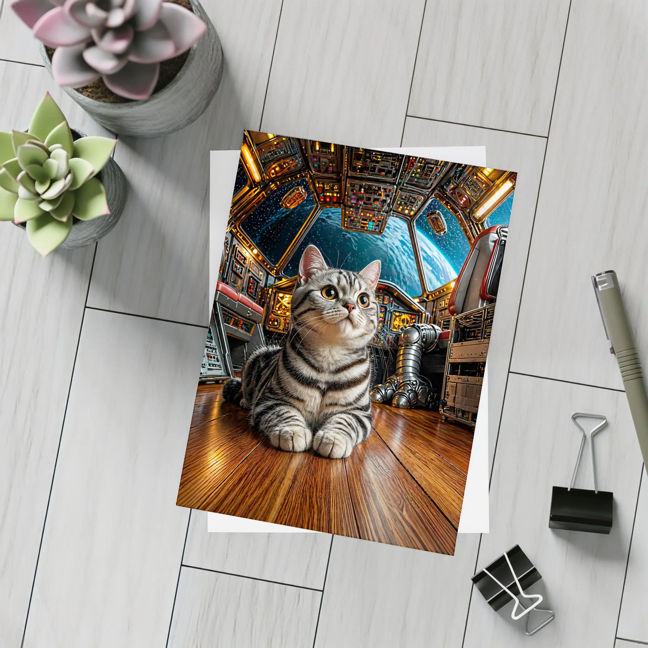 American Shorthair Cat Space Station Cockpit – Postcards