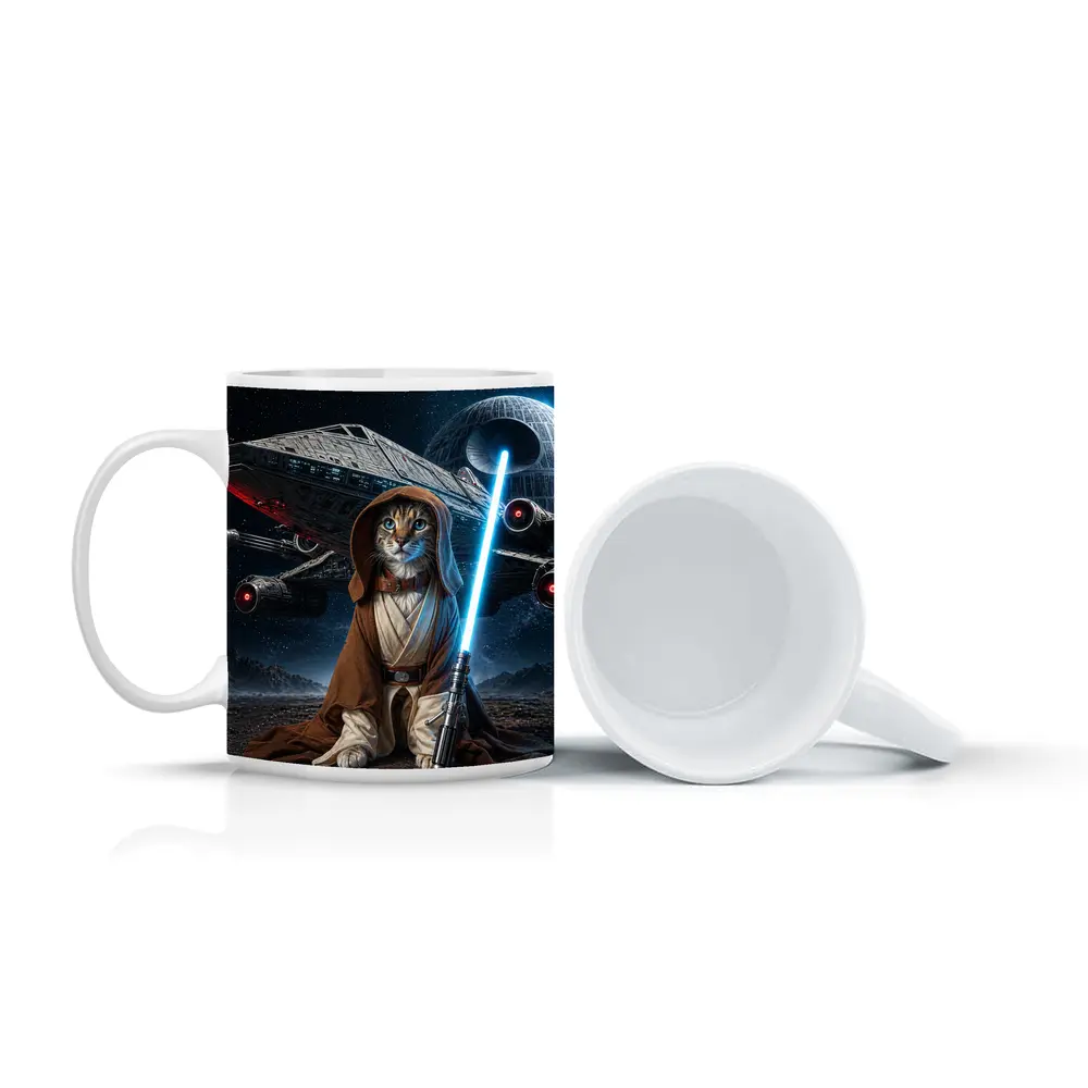Jedi Cat Warrior With Lightsaber Space Background – Mugs
