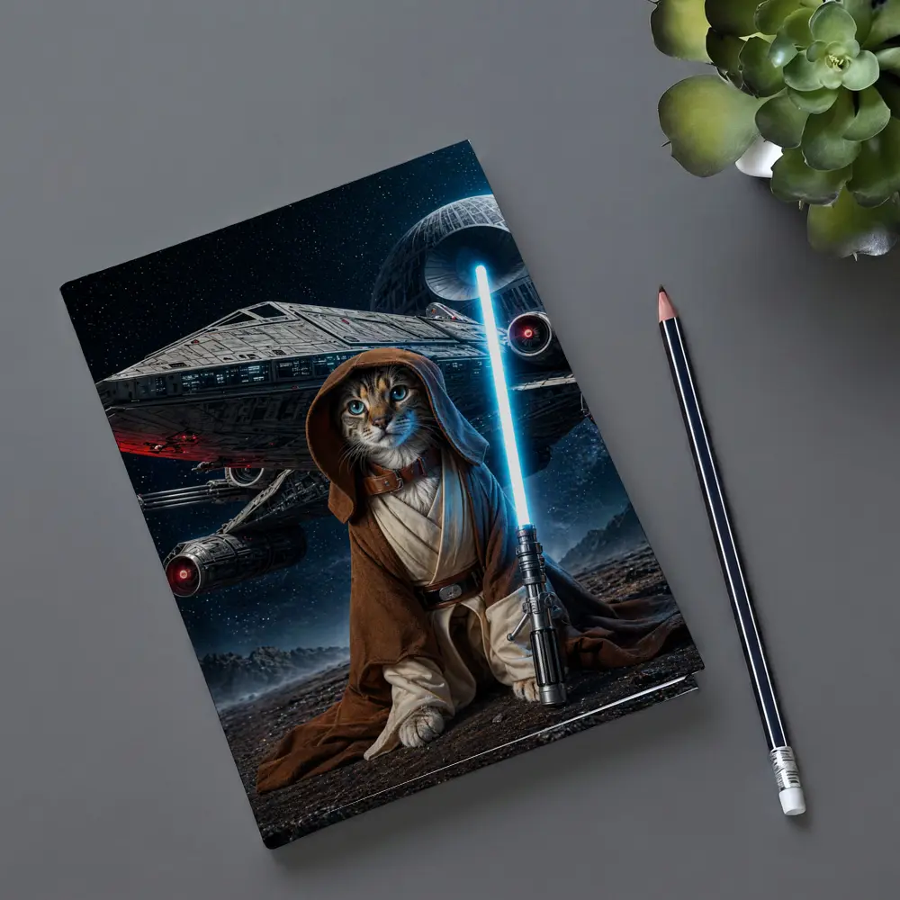 Jedi Cat Warrior With Lightsaber Space Background – Notebooks