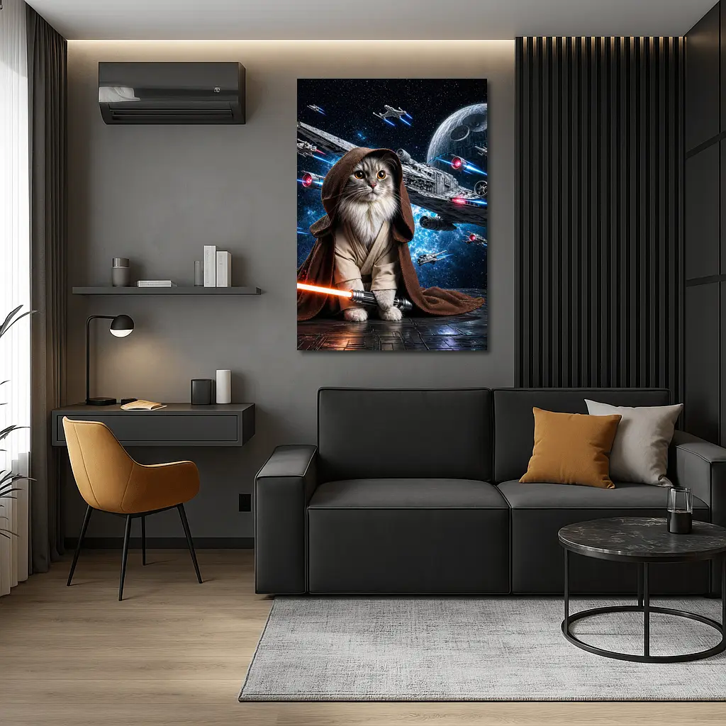 Jedi Cat With Lightsaber In Space – Wall Art