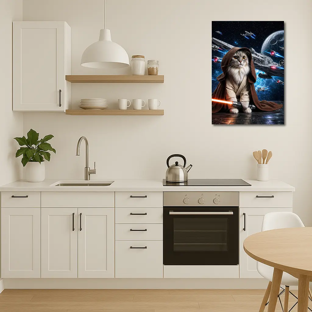 Jedi Cat With Lightsaber In Space – Wall Art