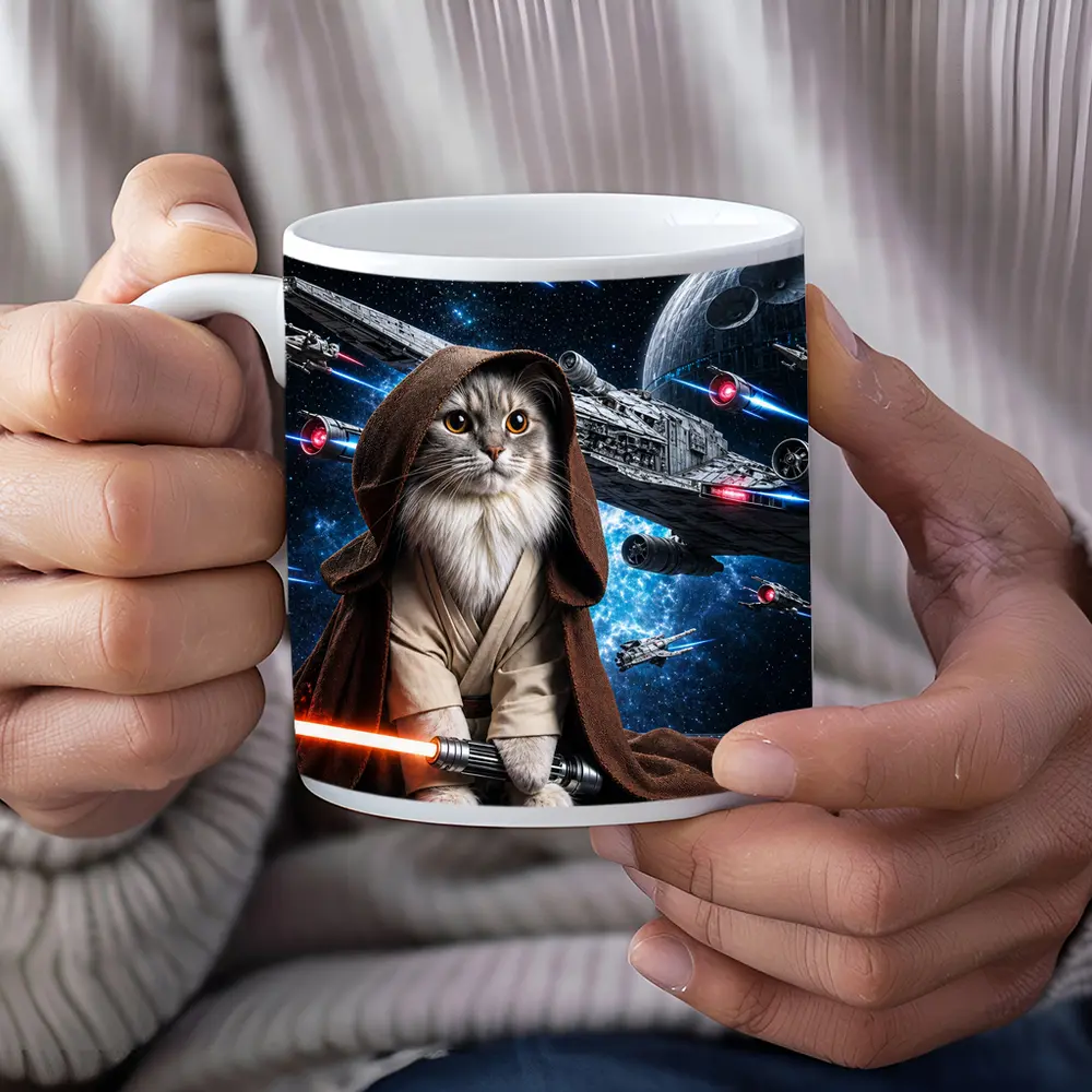 Jedi Cat With Lightsaber In Space – Mugs
