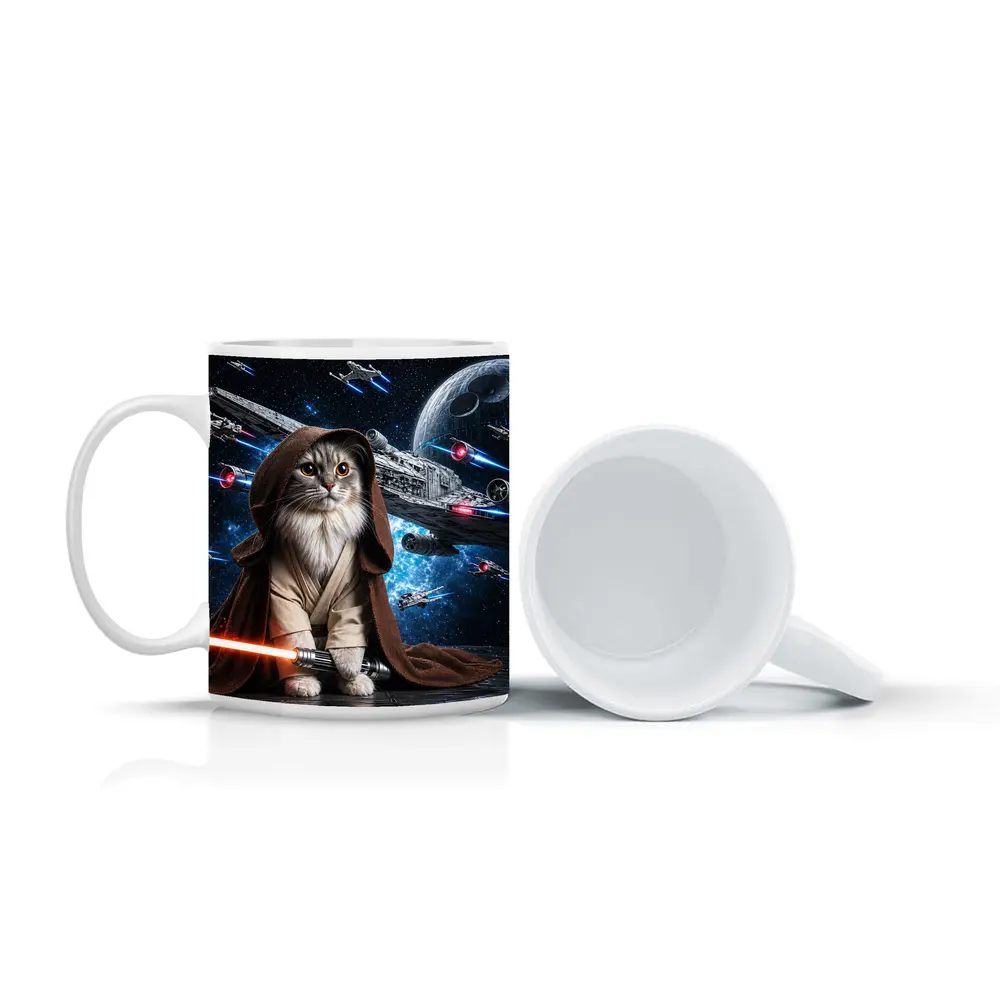 Jedi Cat With Lightsaber In Space – Mugs