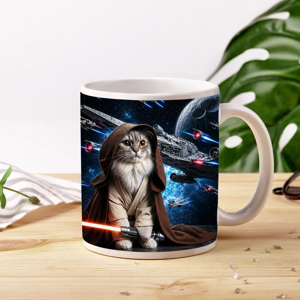 Jedi Cat With Lightsaber In Space – Mugs