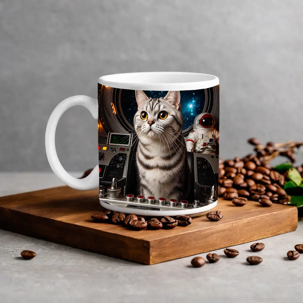 American Shorthair Cat Spaceship Cockpit Stars – Mugs