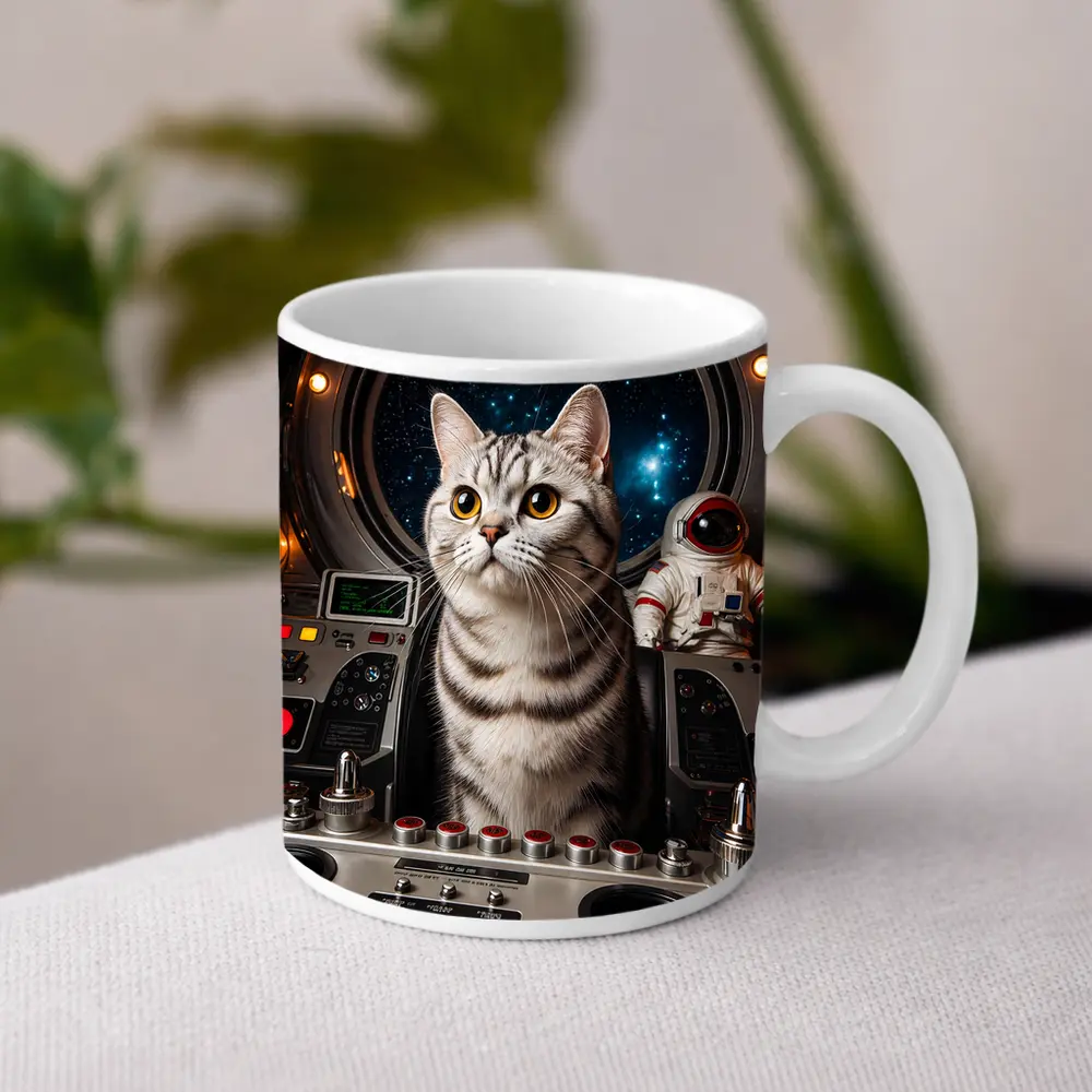 American Shorthair Cat Spaceship Cockpit Stars – Mugs