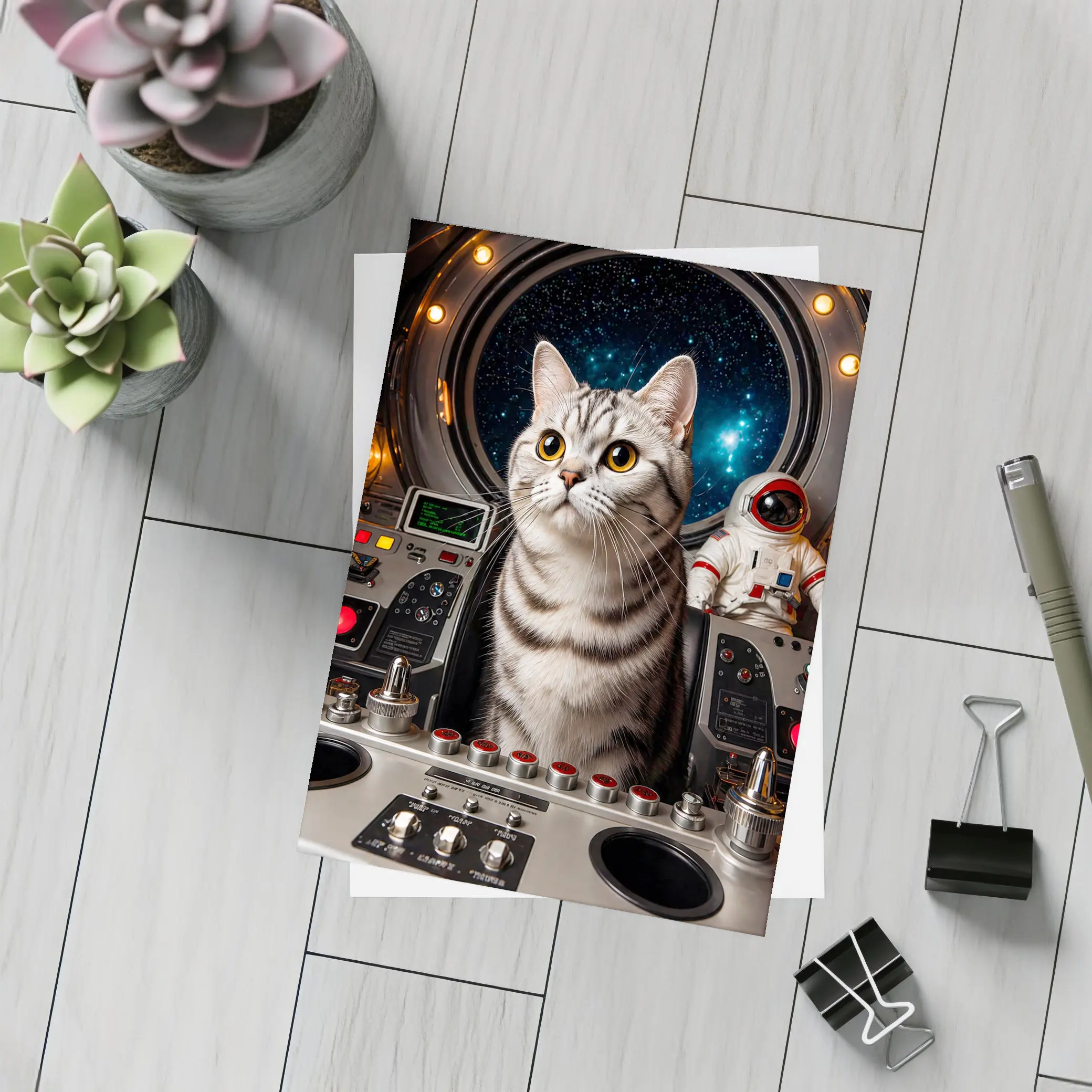 American Shorthair Cat Spaceship Cockpit Stars – Postcards