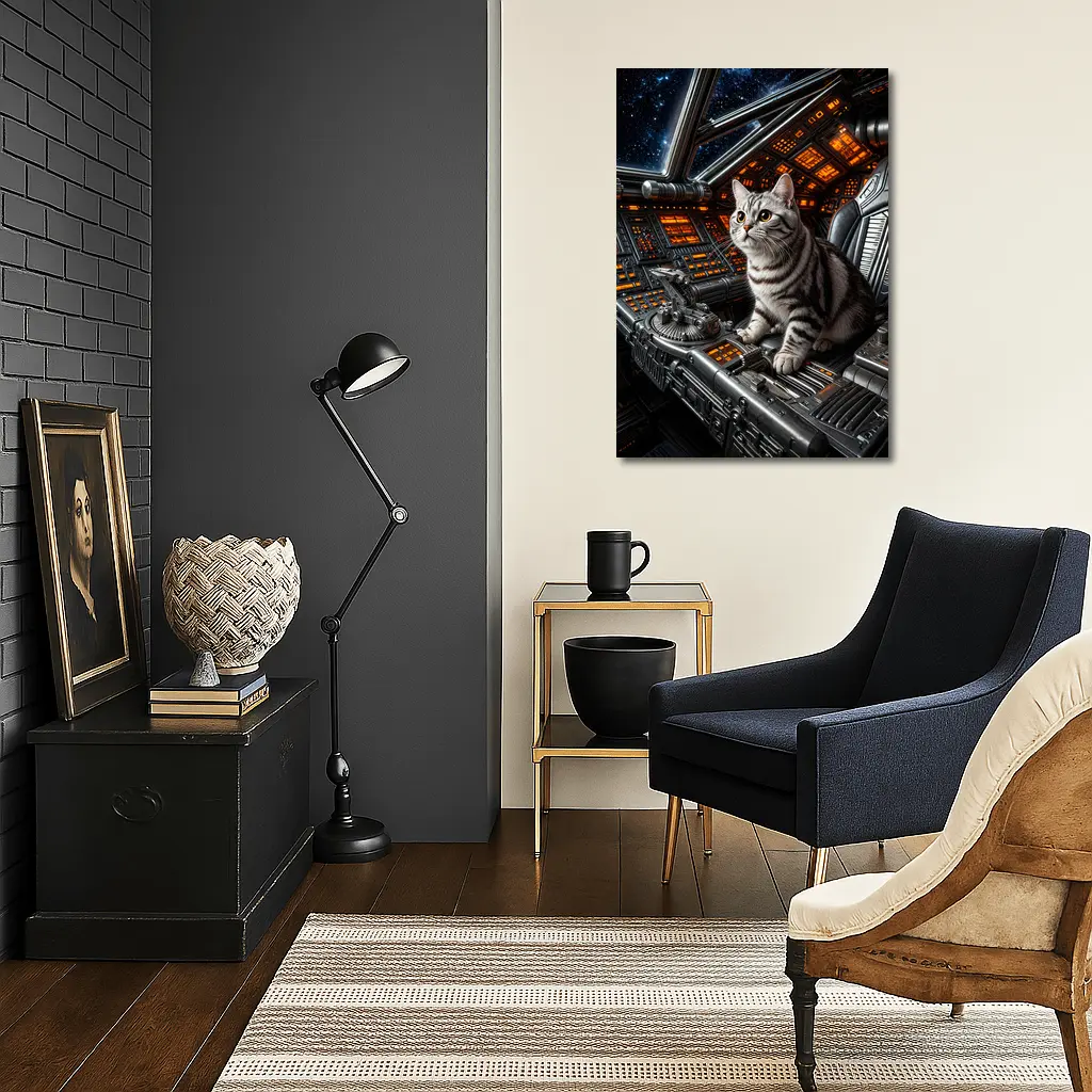American Shorthair Cat Spaceship Cockpit Stars – Wall Art