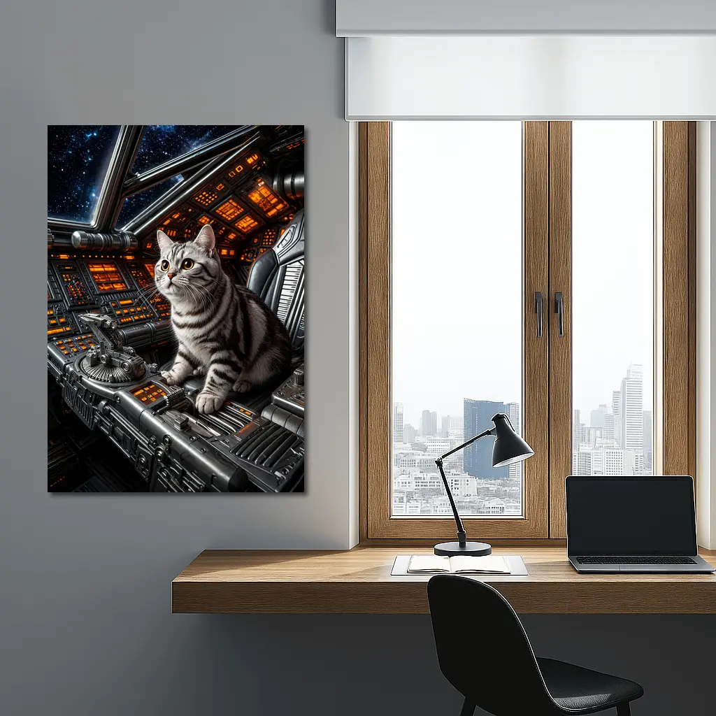 American Shorthair Cat Spaceship Cockpit Stars – Wall Art