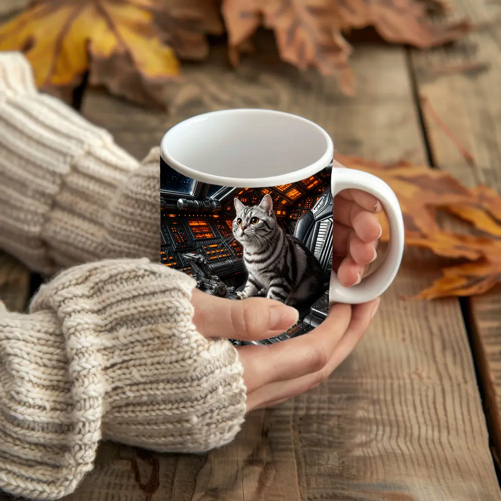 American Shorthair Cat Spaceship Cockpit Stars – Mugs