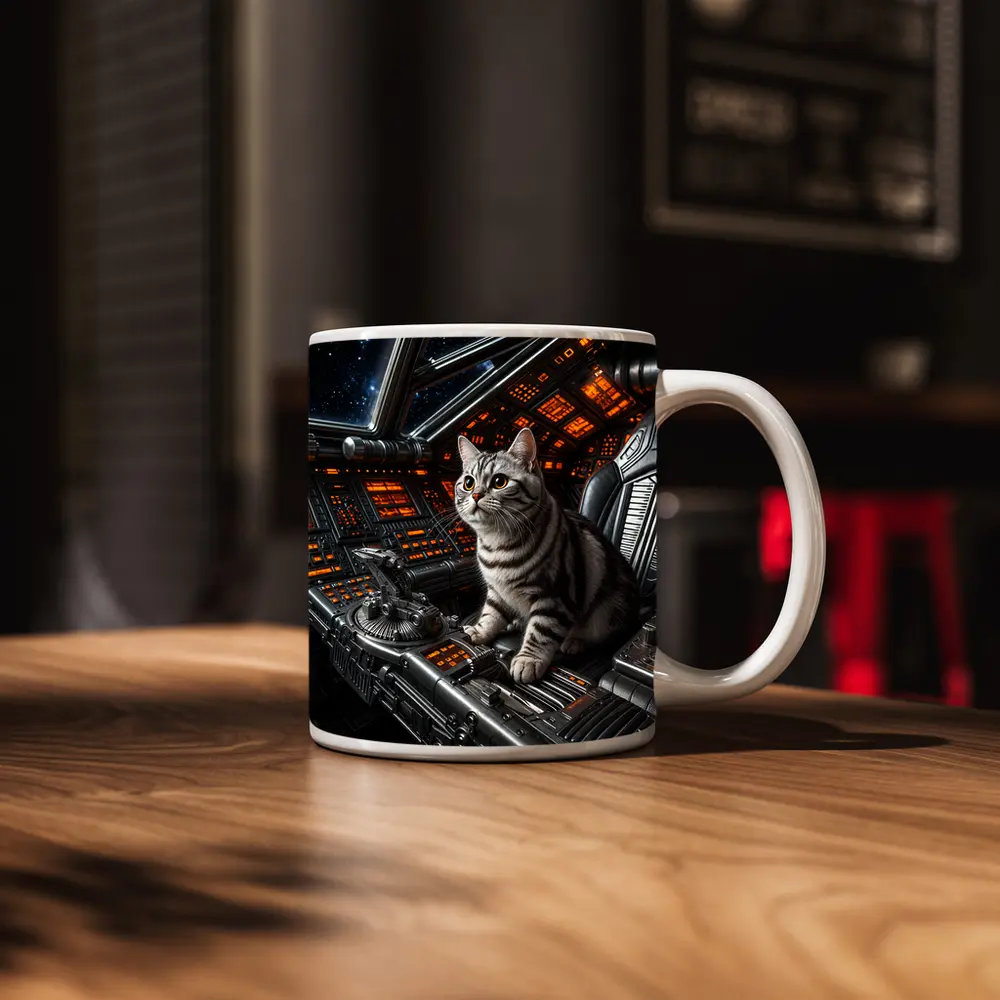 American Shorthair Cat Spaceship Cockpit Stars – Mugs
