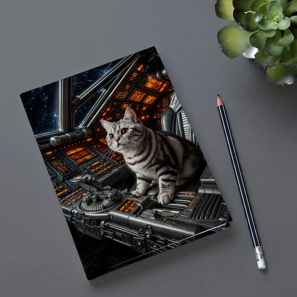 American Shorthair Cat Spaceship Cockpit Stars – Notebooks