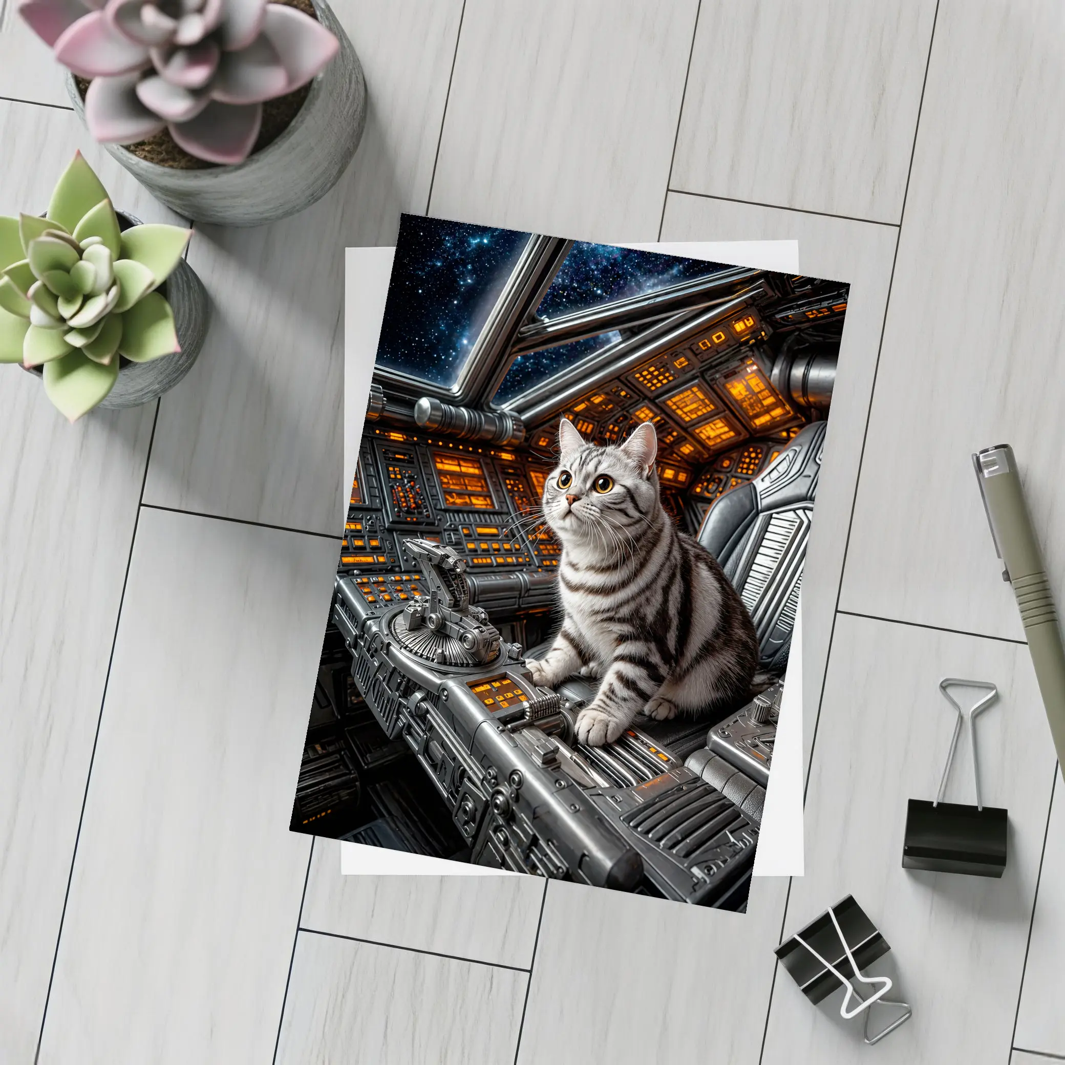 American Shorthair Cat Spaceship Cockpit Stars – Postcards