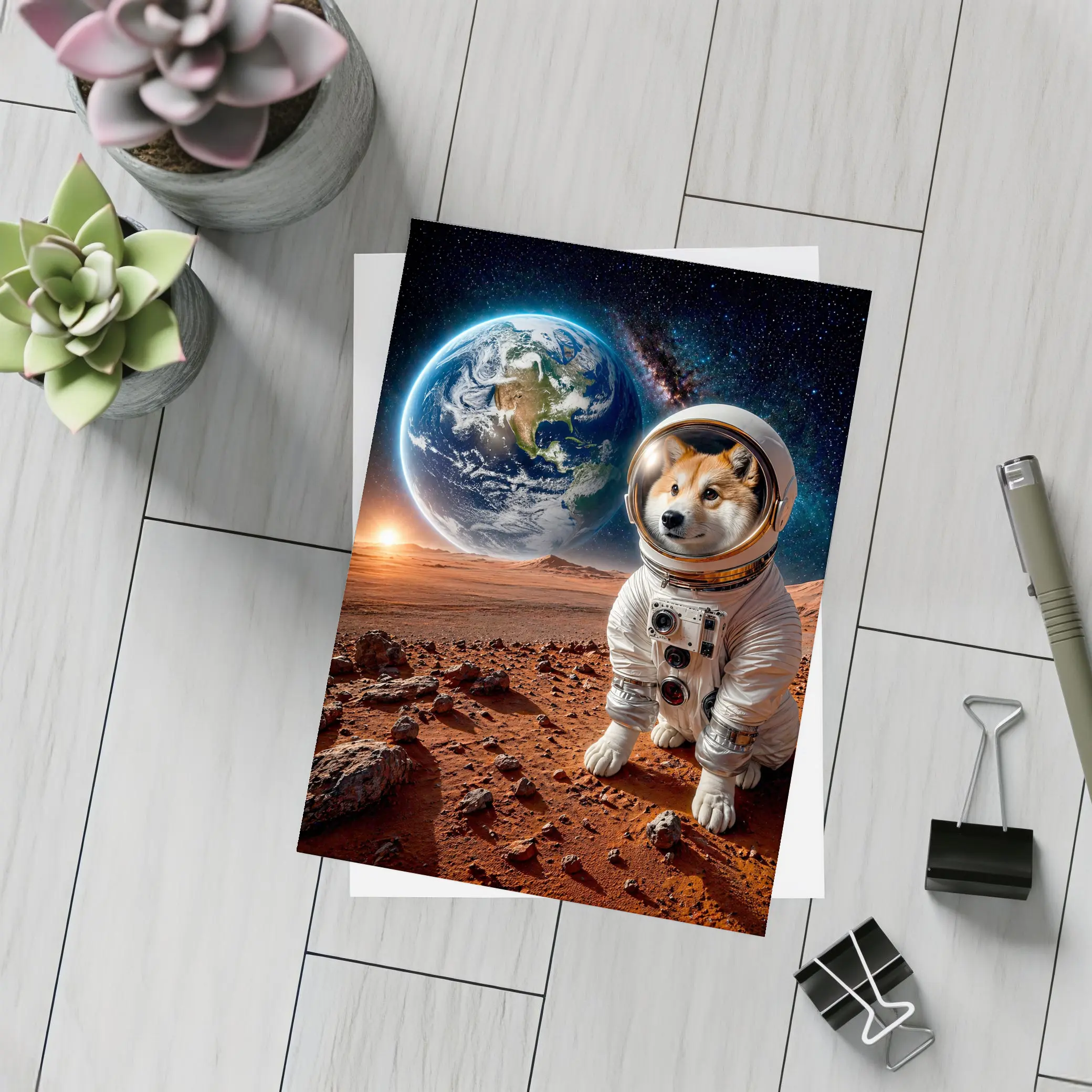 Shiba Inu Astronaut on Mars Space – Postcards