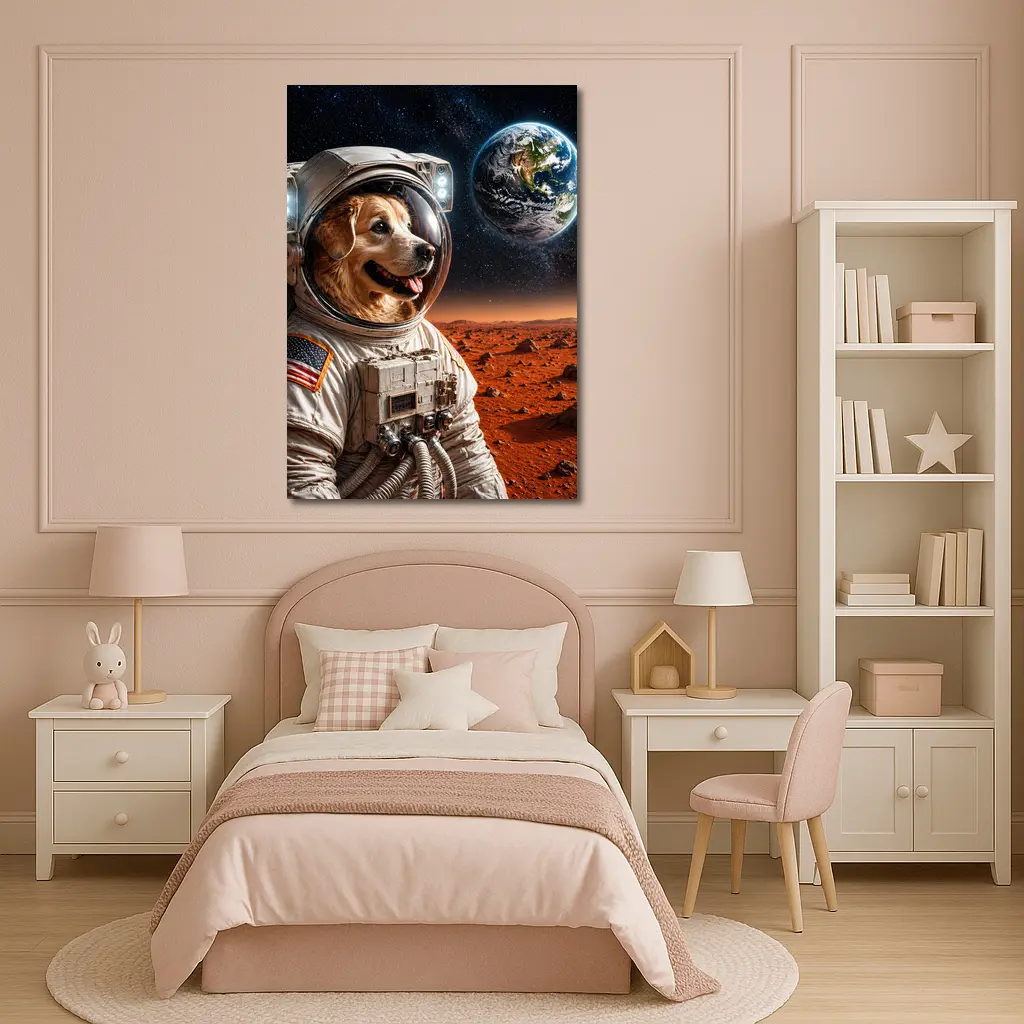 Golden Retriever Astronaut On Mars Surface – Wall Art