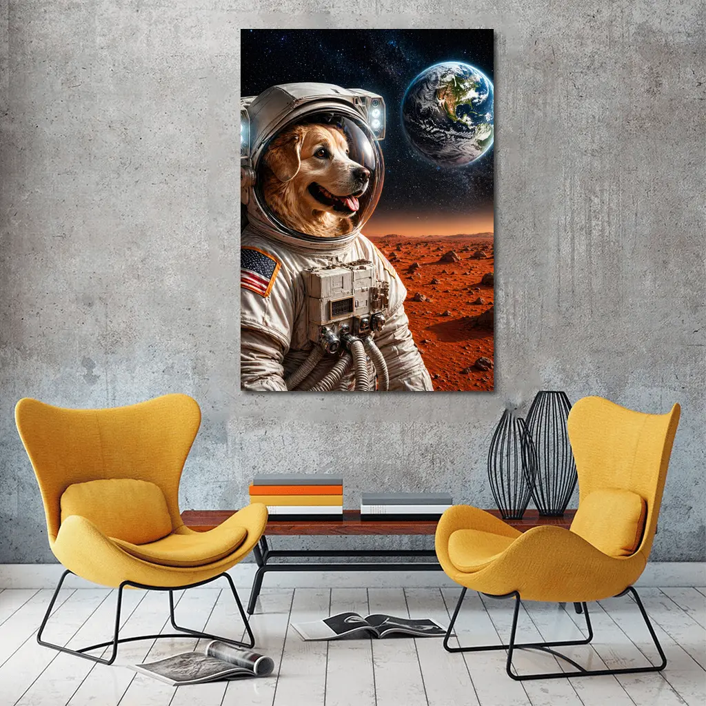 Golden Retriever Astronaut On Mars Surface – Wall Art