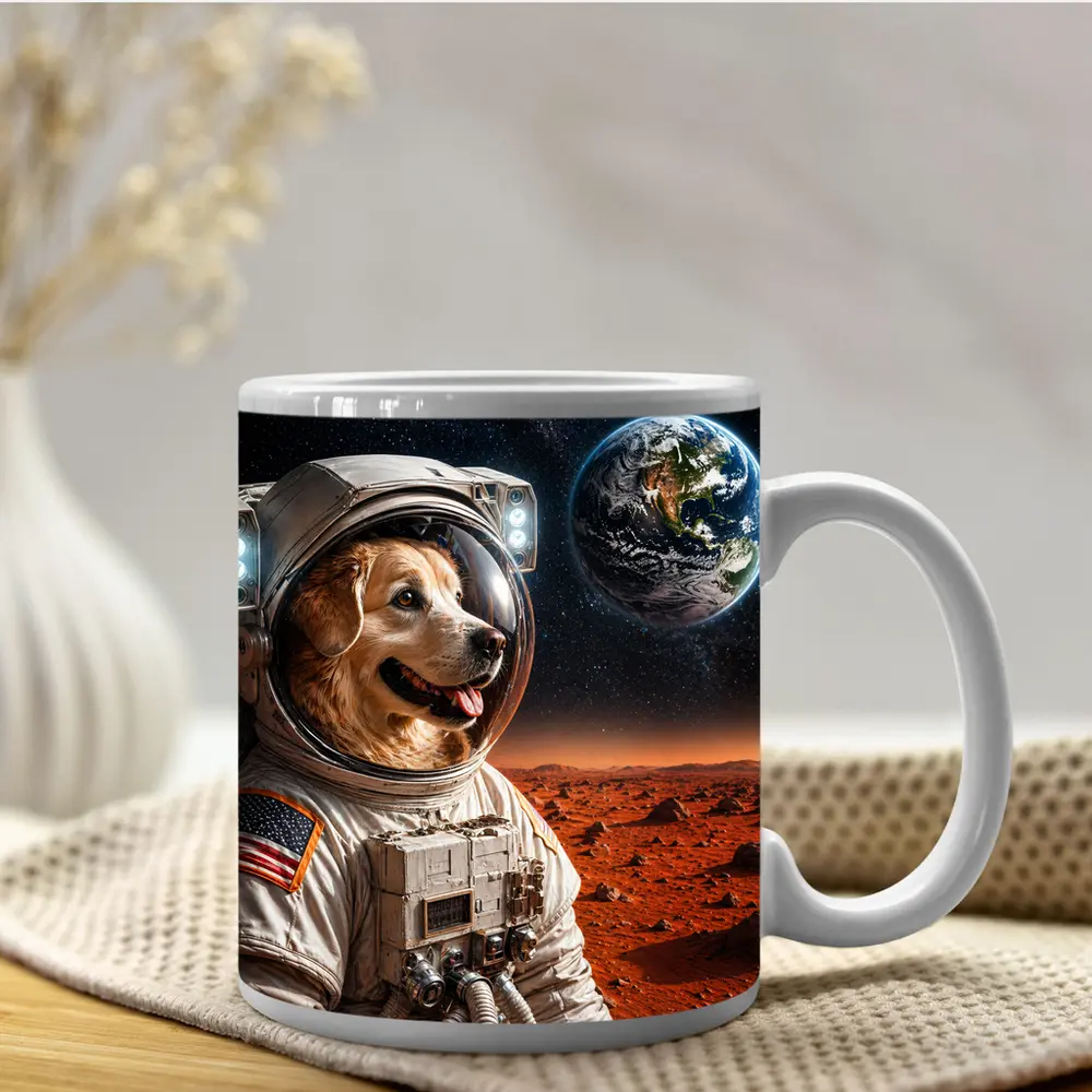 Golden Retriever Astronaut On Mars Surface – Mugs