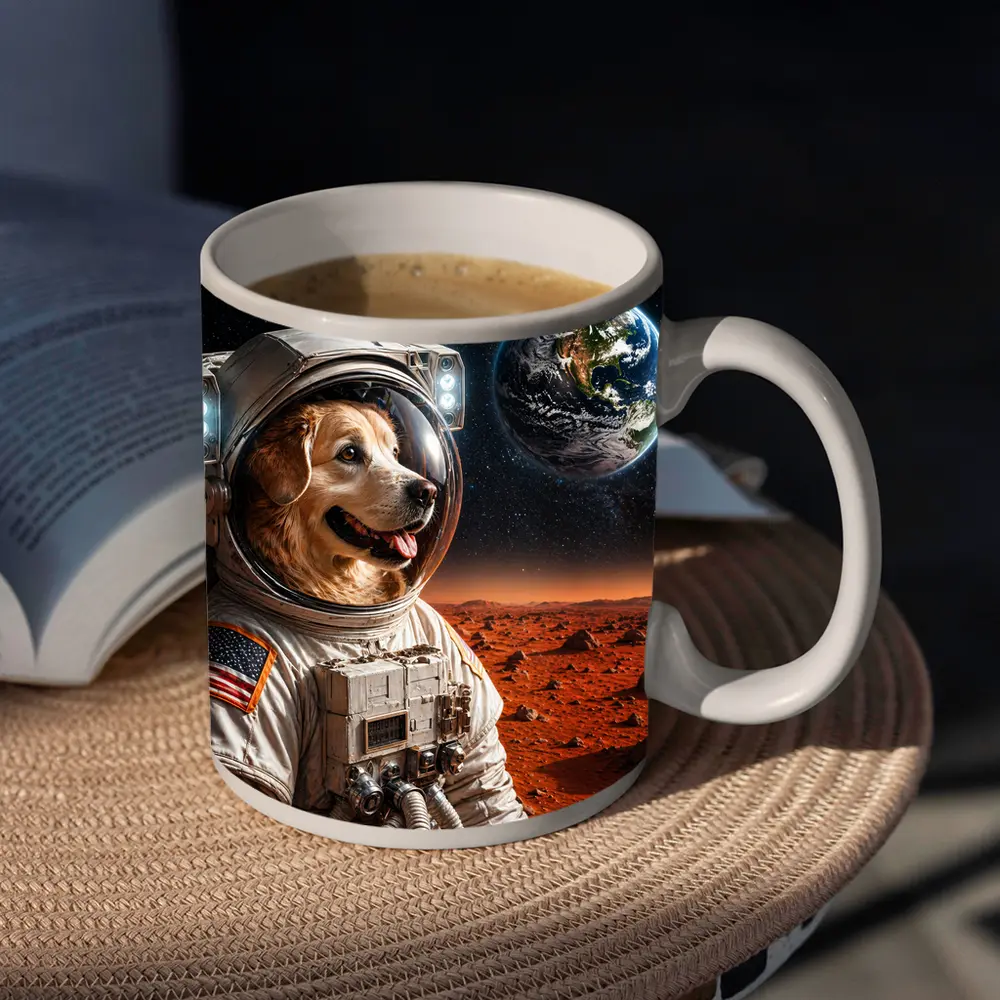 Golden Retriever Astronaut On Mars Surface – Mugs