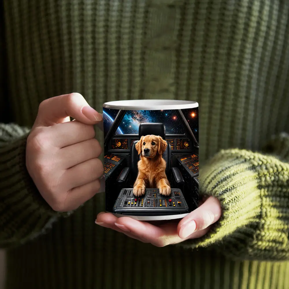 Golden Retriever Puppy Piloting Space Starship – Mugs
