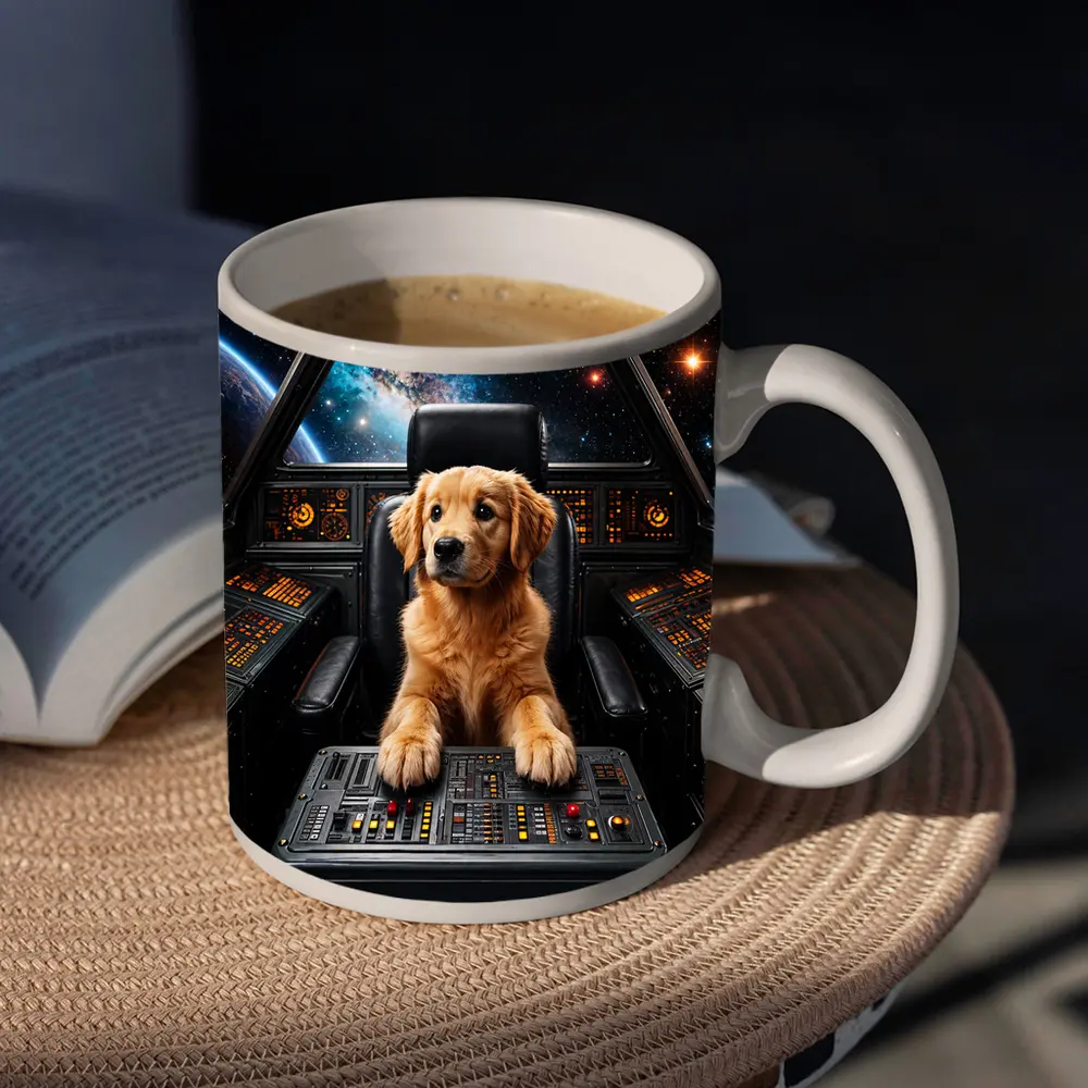 Golden Retriever Puppy Piloting Space Starship – Mugs