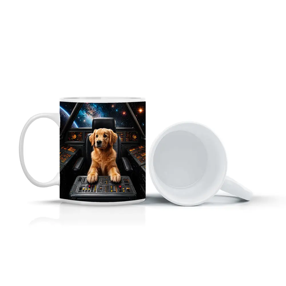 Golden Retriever Puppy Piloting Space Starship – Mugs