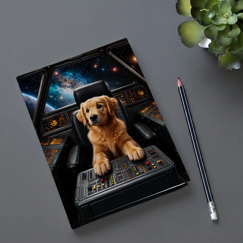 Golden Retriever Puppy Piloting Space Starship – Notebooks