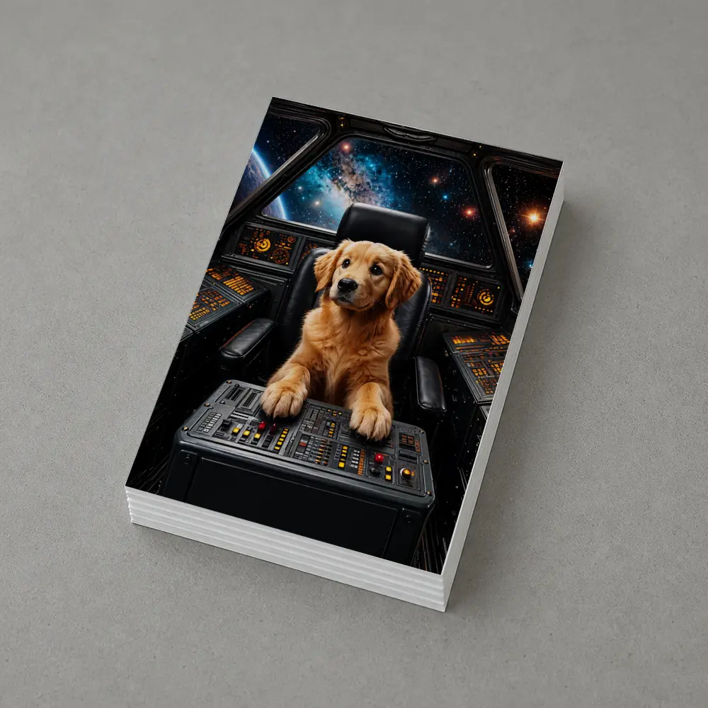 Golden Retriever Puppy Piloting Space Starship – Postcards