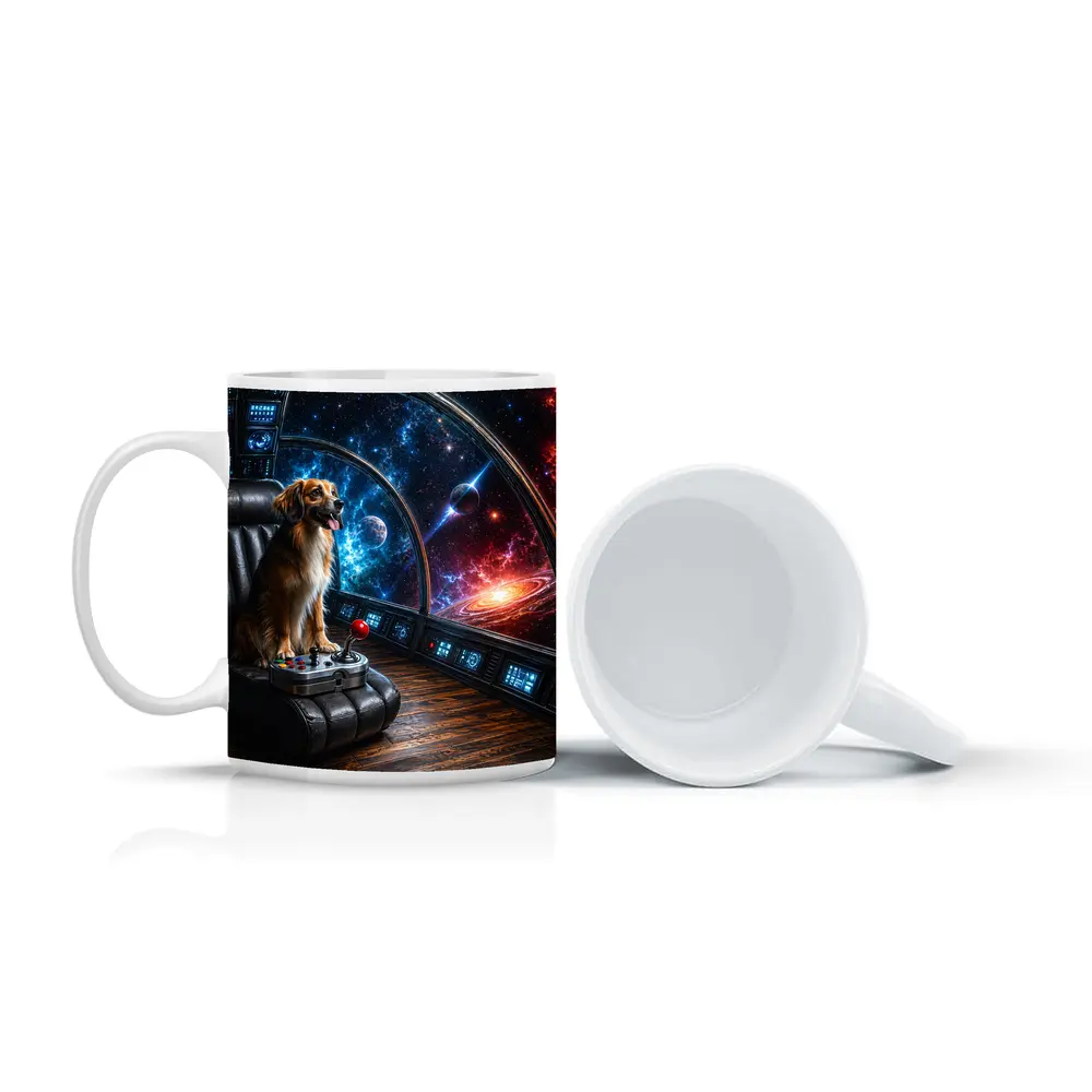 Golden Dog Piloting Spaceship Through Galaxy – Mugs