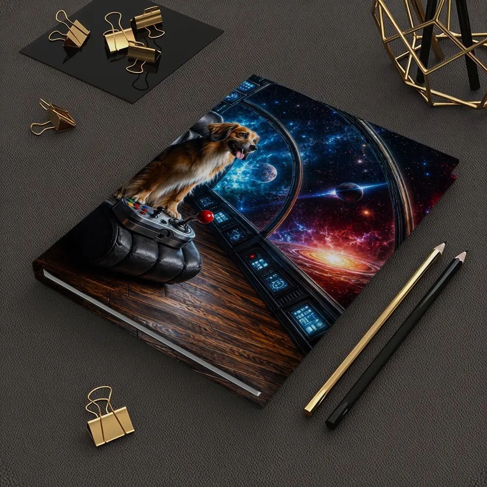 Golden Dog Piloting Spaceship Through Galaxy – Notebooks