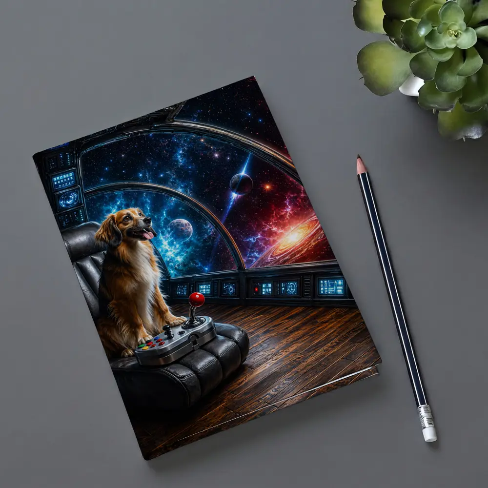 Golden Dog Piloting Spaceship Through Galaxy – Notebooks