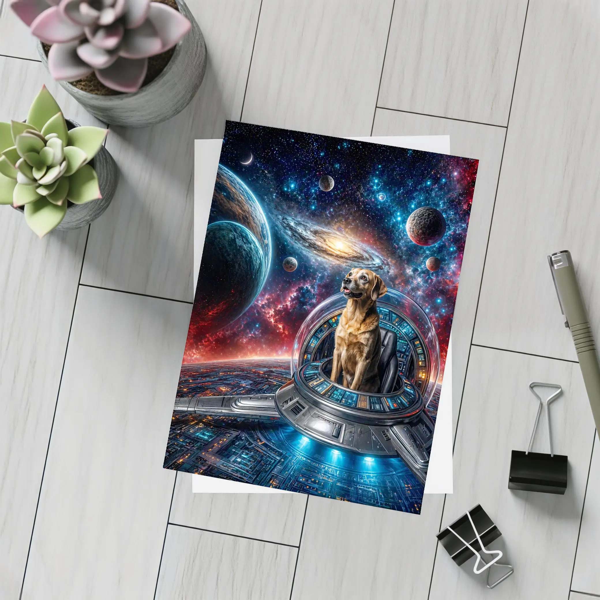 Labrador Dog Pilot Spaceship Galaxy Universe – Postcards