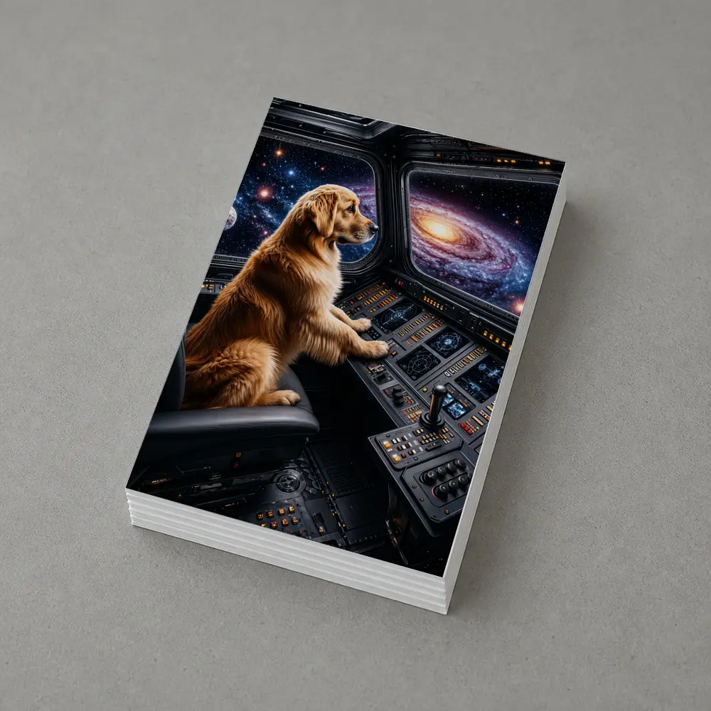 Golden Retriever Pilot Flying Through Galaxy – Postcards