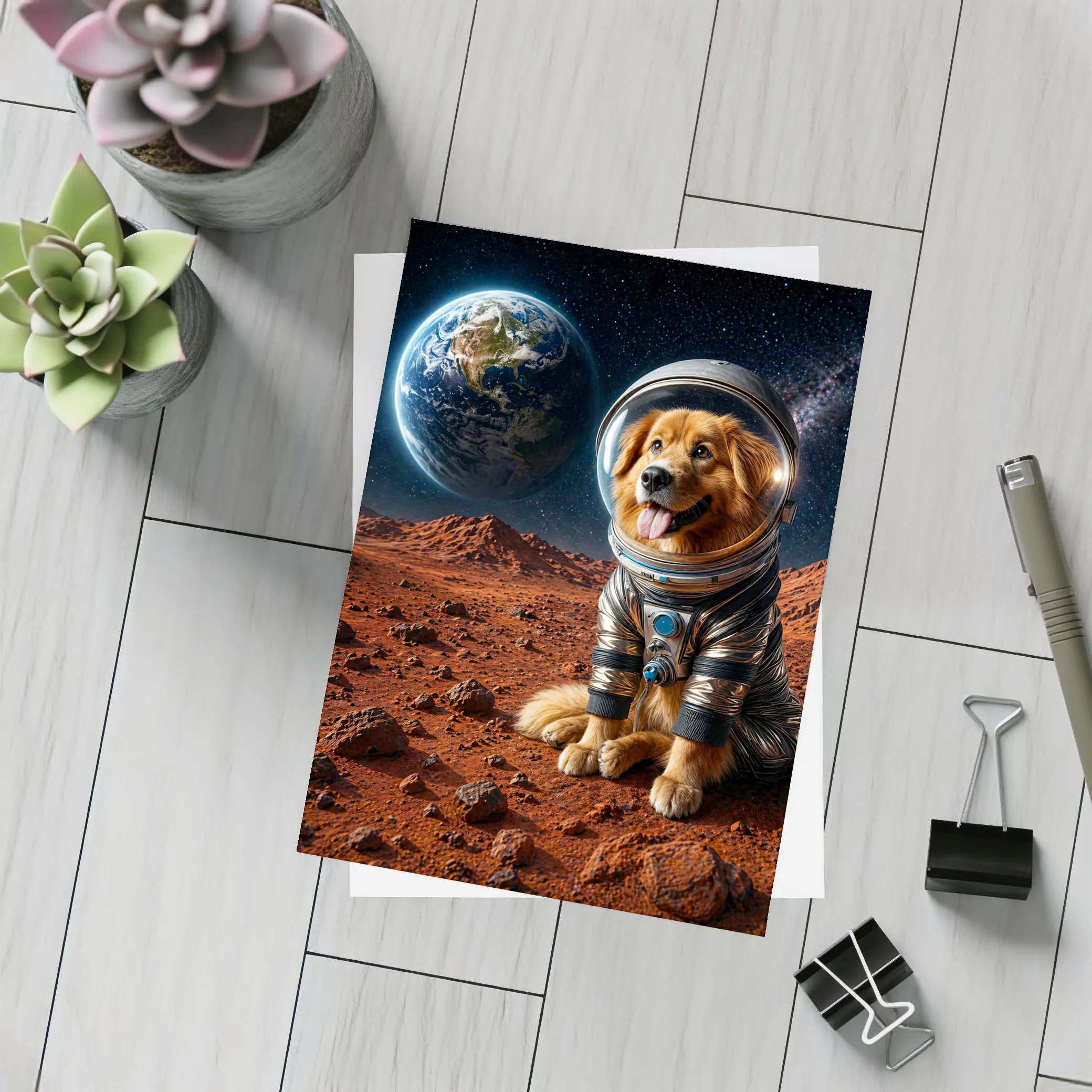 Golden Retriever Astronaut Dog On Mars – Postcards