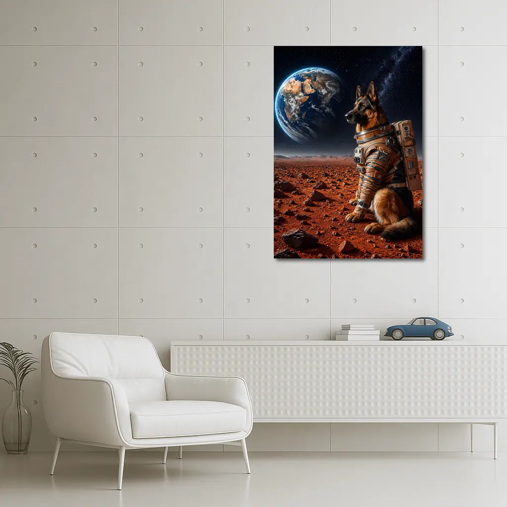 German Shepherd Astronaut on Mars Earth View – Wall Art