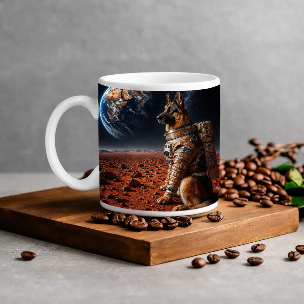 German Shepherd Astronaut on Mars Earth View – Mugs