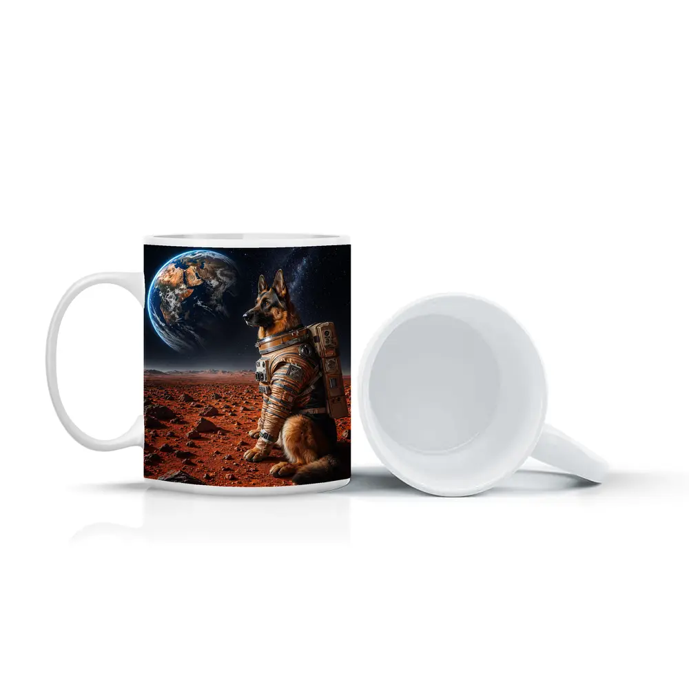 German Shepherd Astronaut on Mars Earth View – Mugs