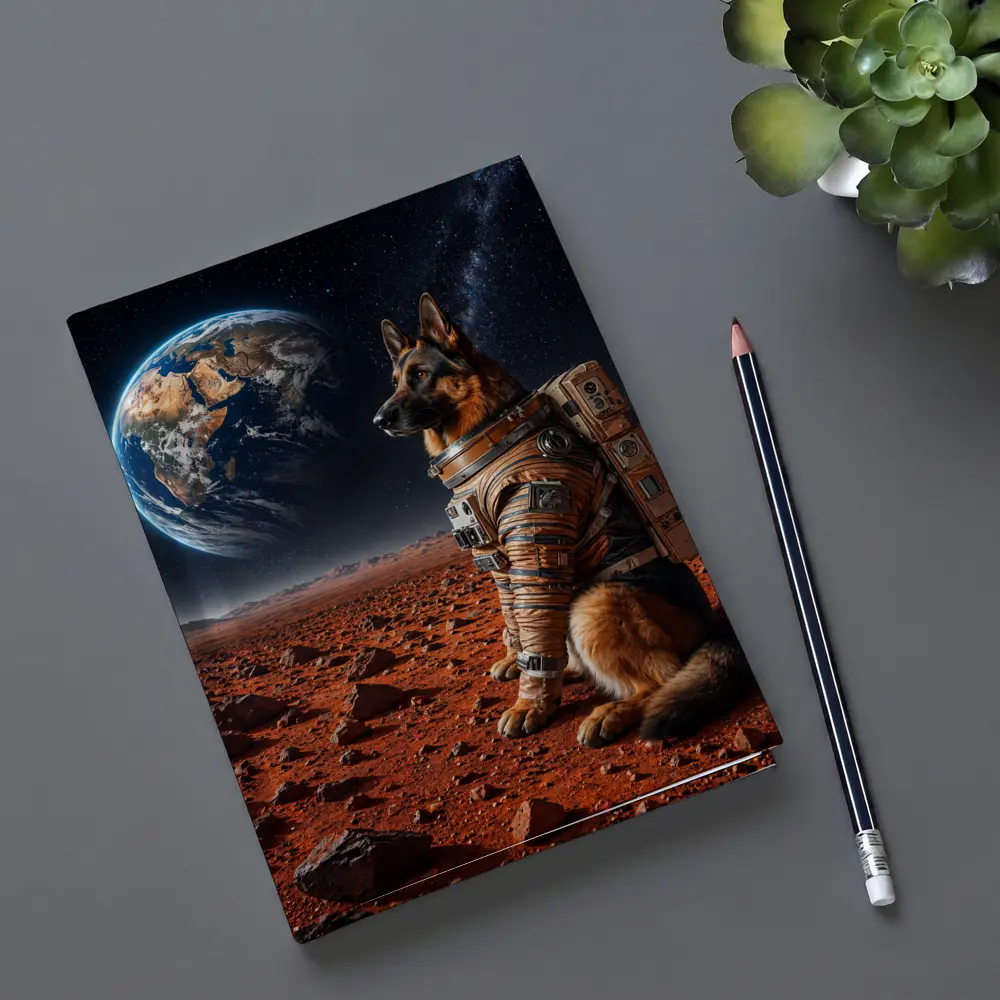 German Shepherd Astronaut on Mars Earth View – Notebooks