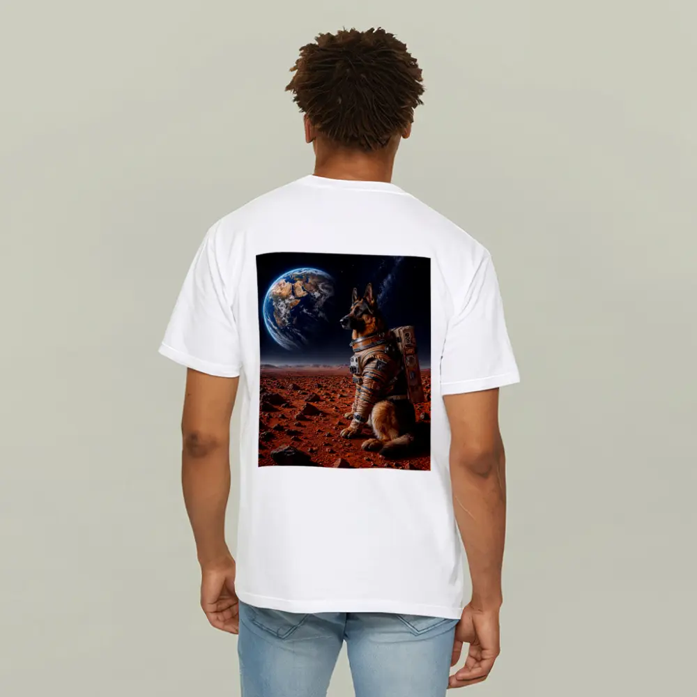 German Shepherd Astronaut on Mars Earth View – T-Shirts