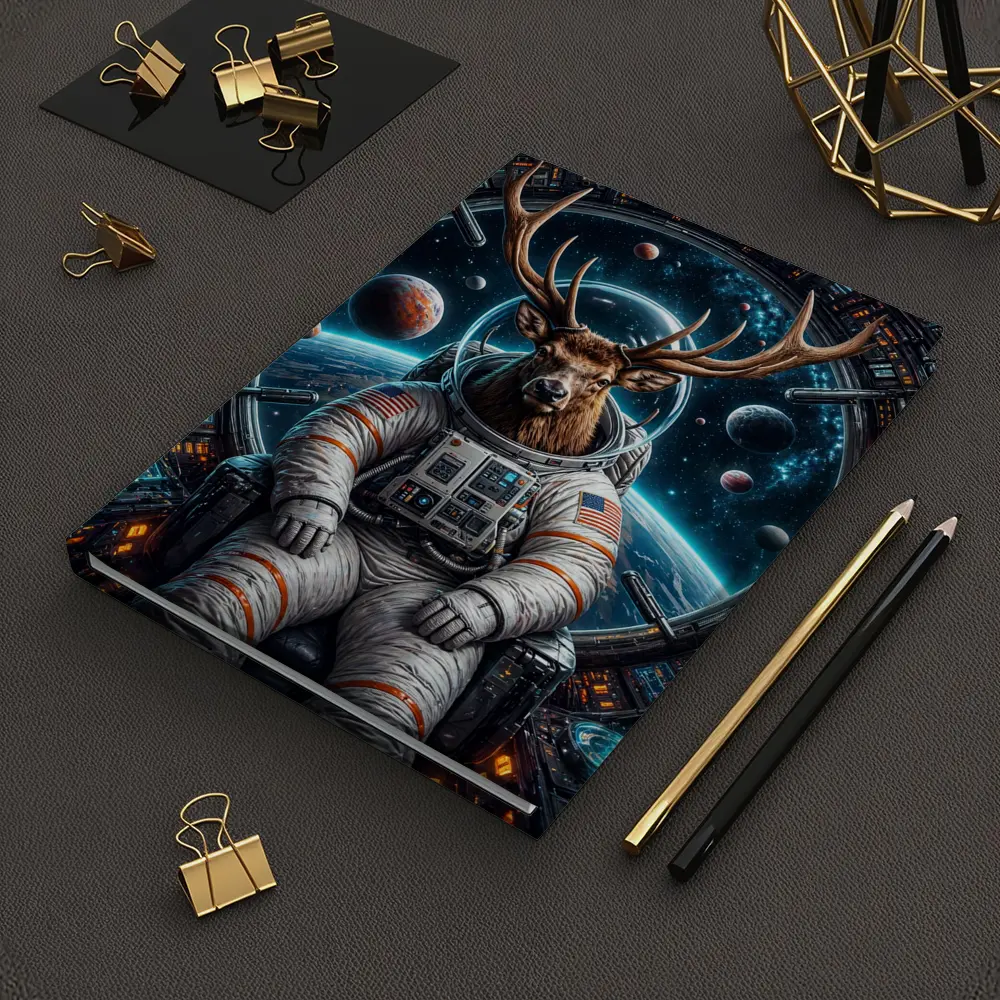 Deer Astronaut Sitting in Space Station – Notebooks