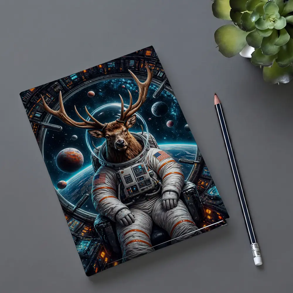 Deer Astronaut Sitting in Space Station – Notebooks