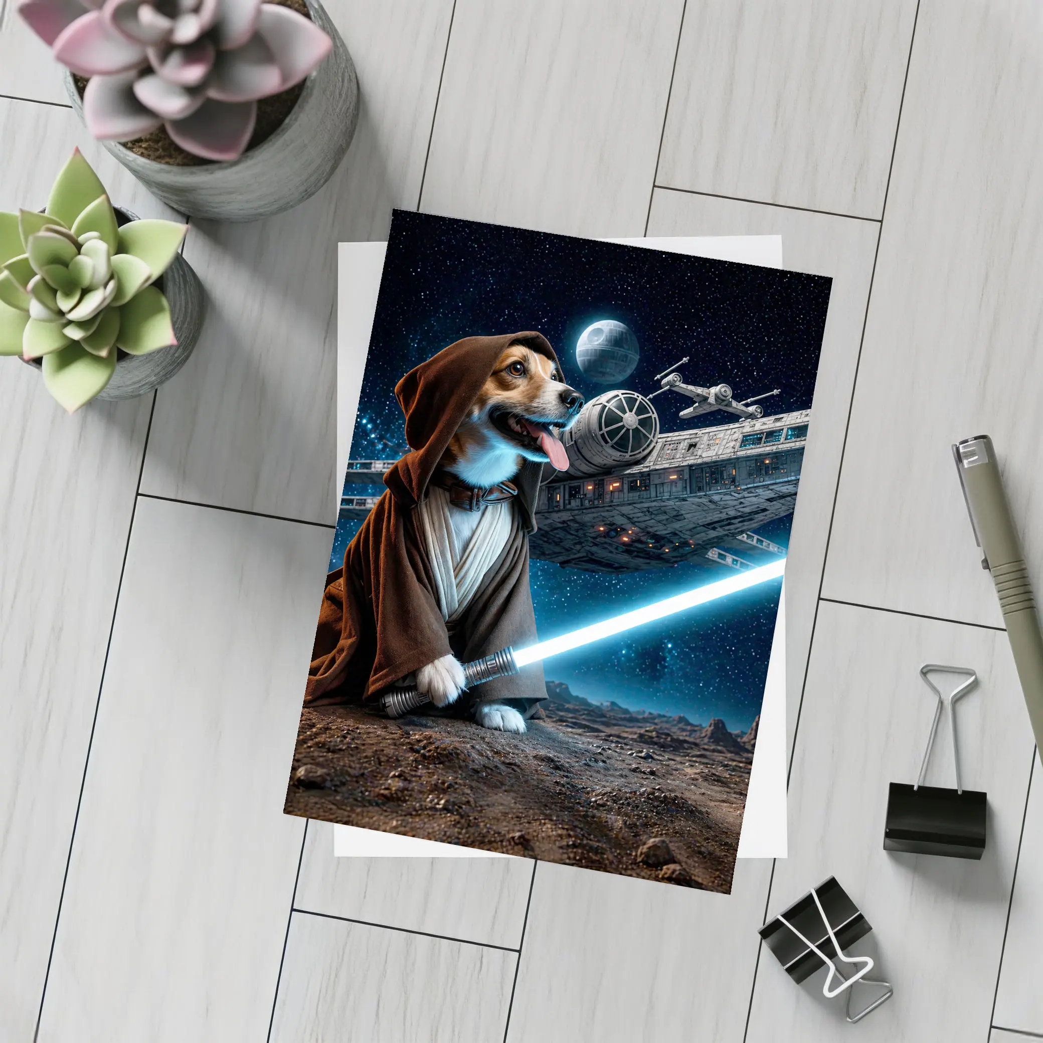 Beagle Jedi Knight Lightsaber Space Battle – Postcards