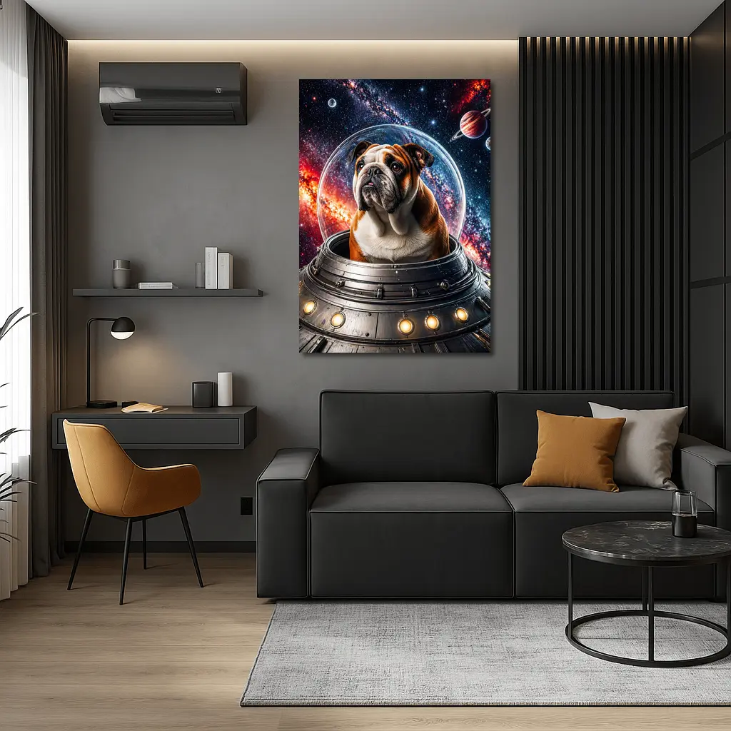 English Bulldog Astronaut Flying Through Galaxy – Wall Art