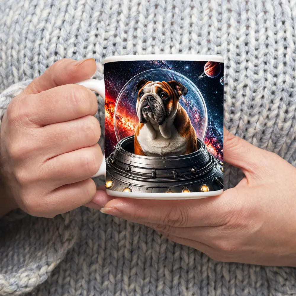 English Bulldog Astronaut Flying Through Galaxy – Mugs