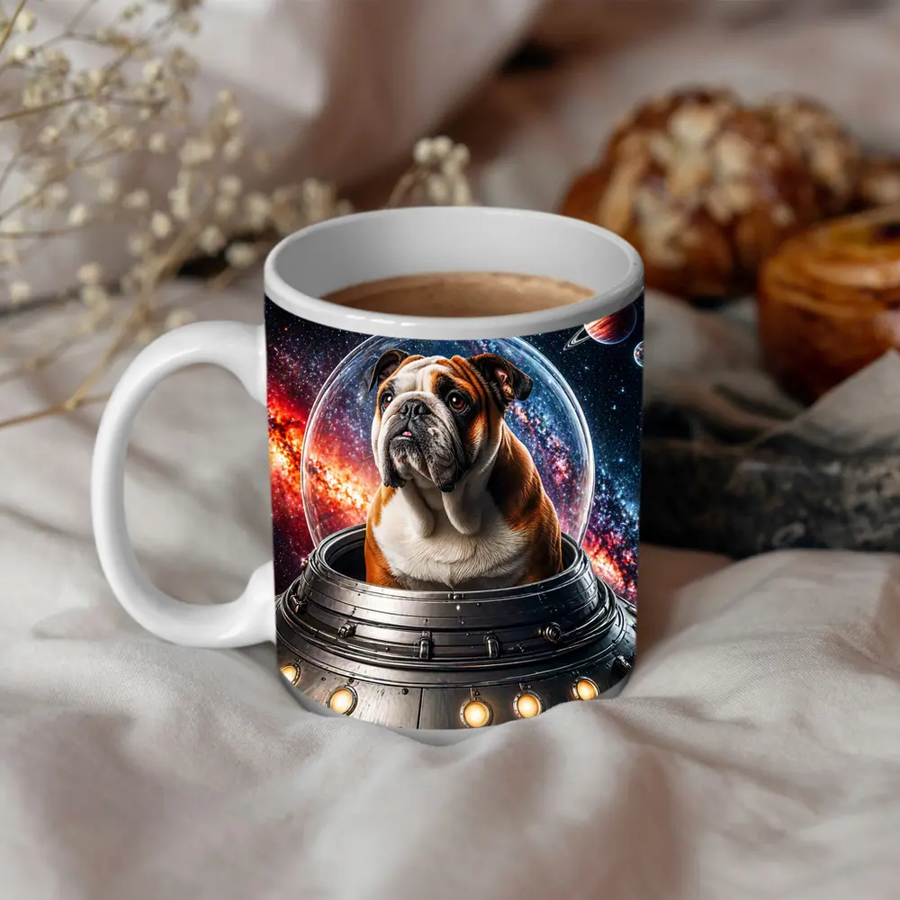 English Bulldog Astronaut Flying Through Galaxy – Mugs