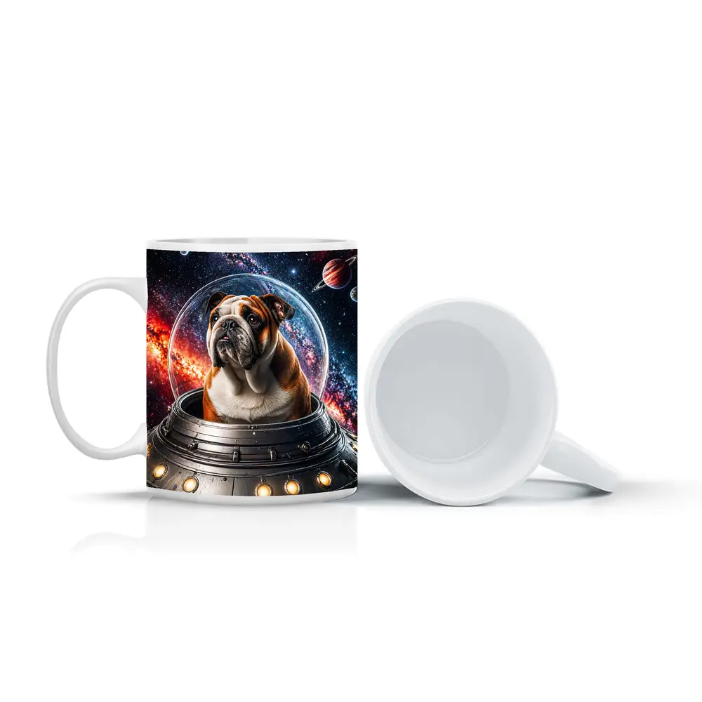 English Bulldog Astronaut Flying Through Galaxy – Mugs